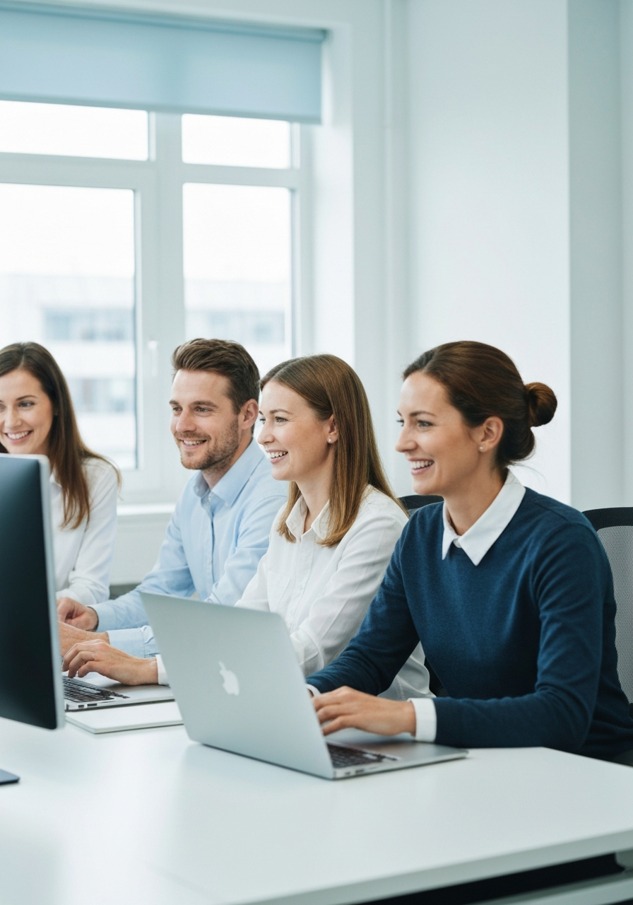 Healthcare technology team collaborating in an office